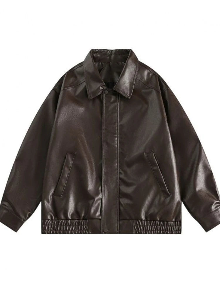 Japanese Street Hot Casual Jacket American Fashion Loose Versatile Lazy Style Spring Autumn Leather Jacket Long-sleeved Coat Men voguable