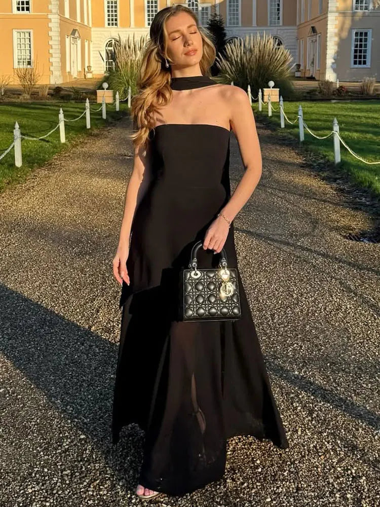 Summer Female With Ribbon Long Dress Elegant Mesh Backless Patchwork Slim Fashion Party Dress Gown Women's Bodycon Dress voguable