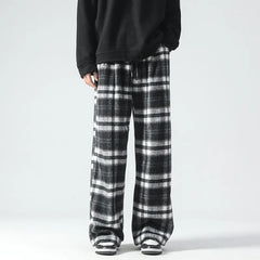 Vintage Color Plaid Pants Men's Loose Wide Leg Pants Autumn New Lazy Wind Straight-leg Leisure Trousers Male Jogger Sweatpant voguable