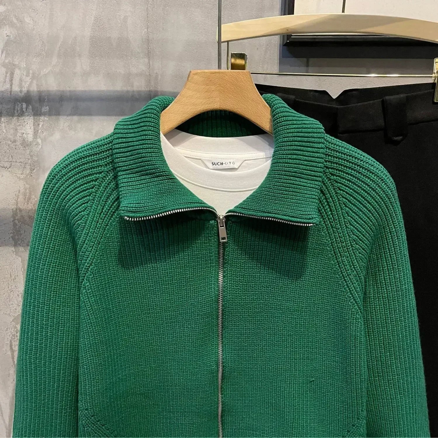 Men's Clothing Cardigan Collared Zipper Knit Sweater Male Solid Color Plain Green Zip-up Korean 2024 Autumn Stylish Hot Old X voguable