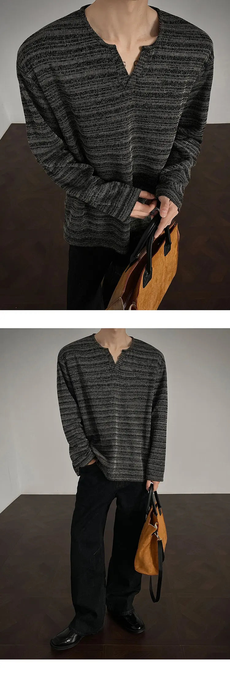 2025 New Fall Mens Long Sleeve Tshirt Soft Comfortable Casual Knitted Shirt V Neck Top Fashion Mens Clothing Teen Boys Clothing voguable