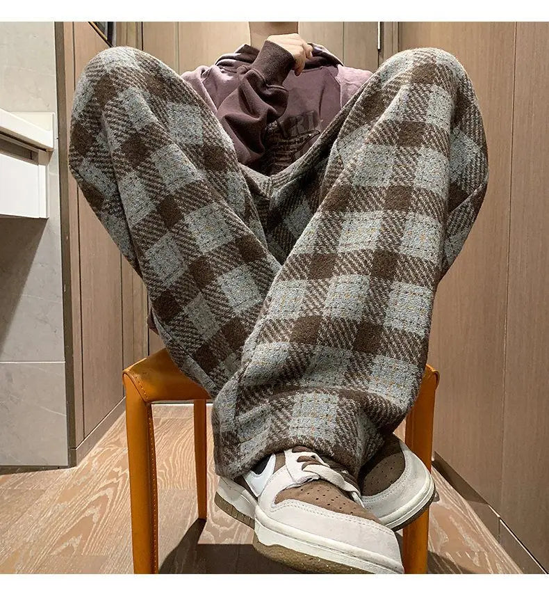 Voguable Green Plaid Pants Men Harajuku Winter Wide Leg Checked Trousers Male Oversize Big Size Casual Sweatpants Streetwear 8XL voguable