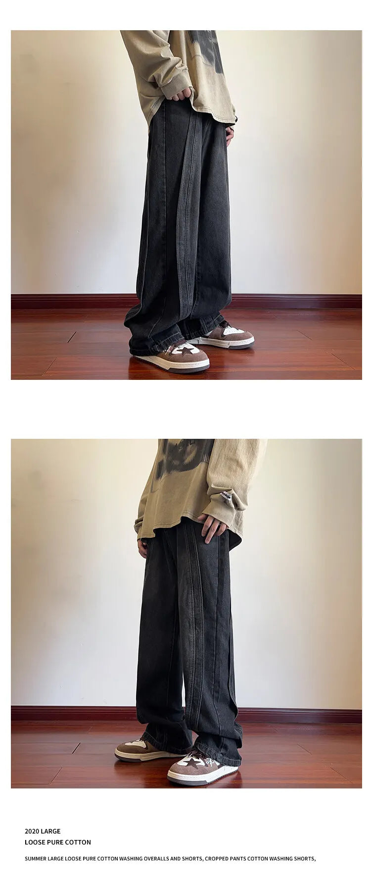 Destroyed Stitching Jeans Men's Blue Washed Jeans Gothic Style Street Trend Clothing Retro Loose Wide Leg Pants straight jeans voguable