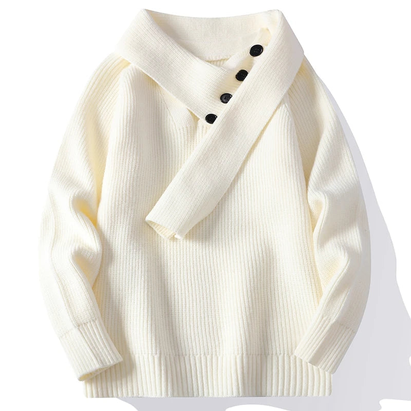 Voguable  Winter/Autumn Trendy Scarf V-neck Men's Knitted Sweater High Street Korean Style Fashion Youth Hoodies voguable