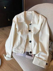 Fashion Sweet Slim Denim Jacket Women Korean Long Sleeve Striped Patchwork Short Coat Fall Winter Female Chic Outwear Tops voguable