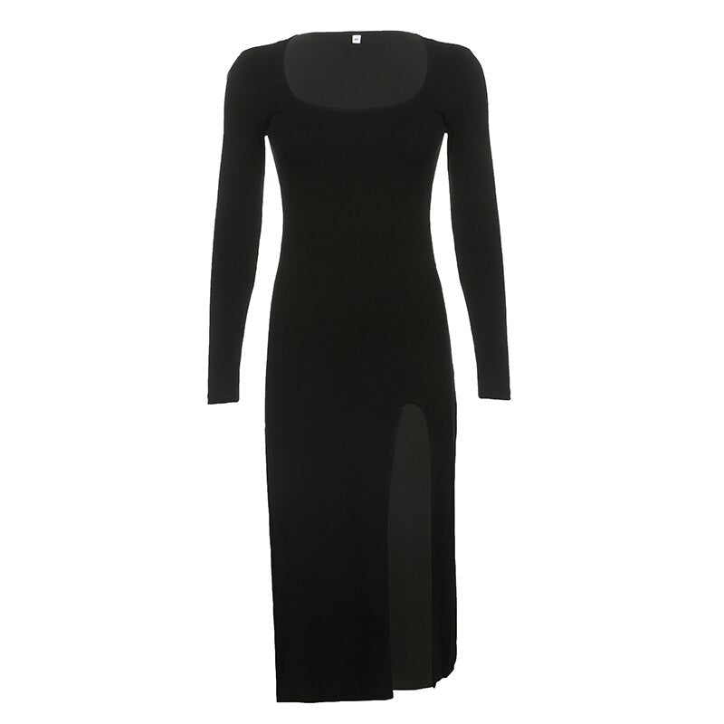 Black Long Velour Side Split Dress mysite