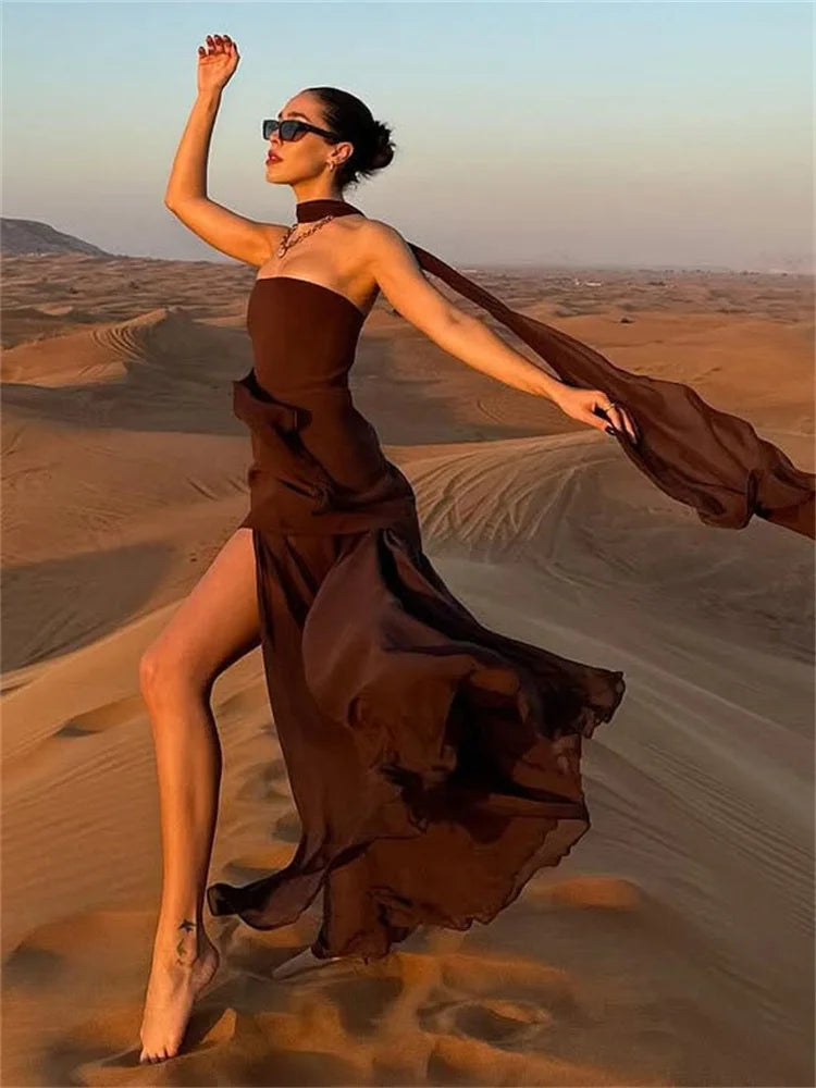 Summer Female With Ribbon Long Dress Elegant Mesh Backless Patchwork Slim Fashion Party Dress Gown Women's Bodycon Dress voguable