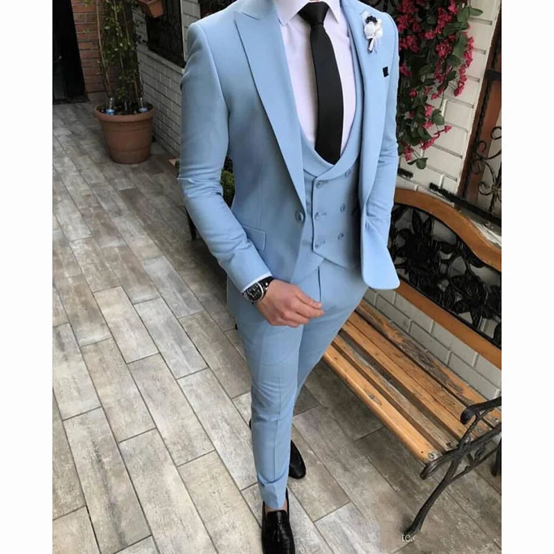 Voguable  Formal Wedding Men Suits Groom Tuxedo Fashion Classic Slim Fit Peaked Lapel Prom Party Dinner Male Suit (Jacket+Vest+Pants) voguable