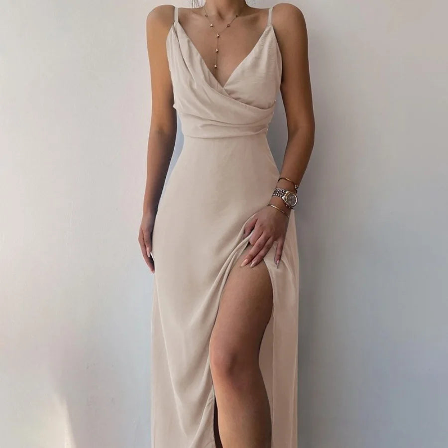 Voguable  Spring  European and American sexy v-neck halter split dress   women's dress medium and long dress voguable