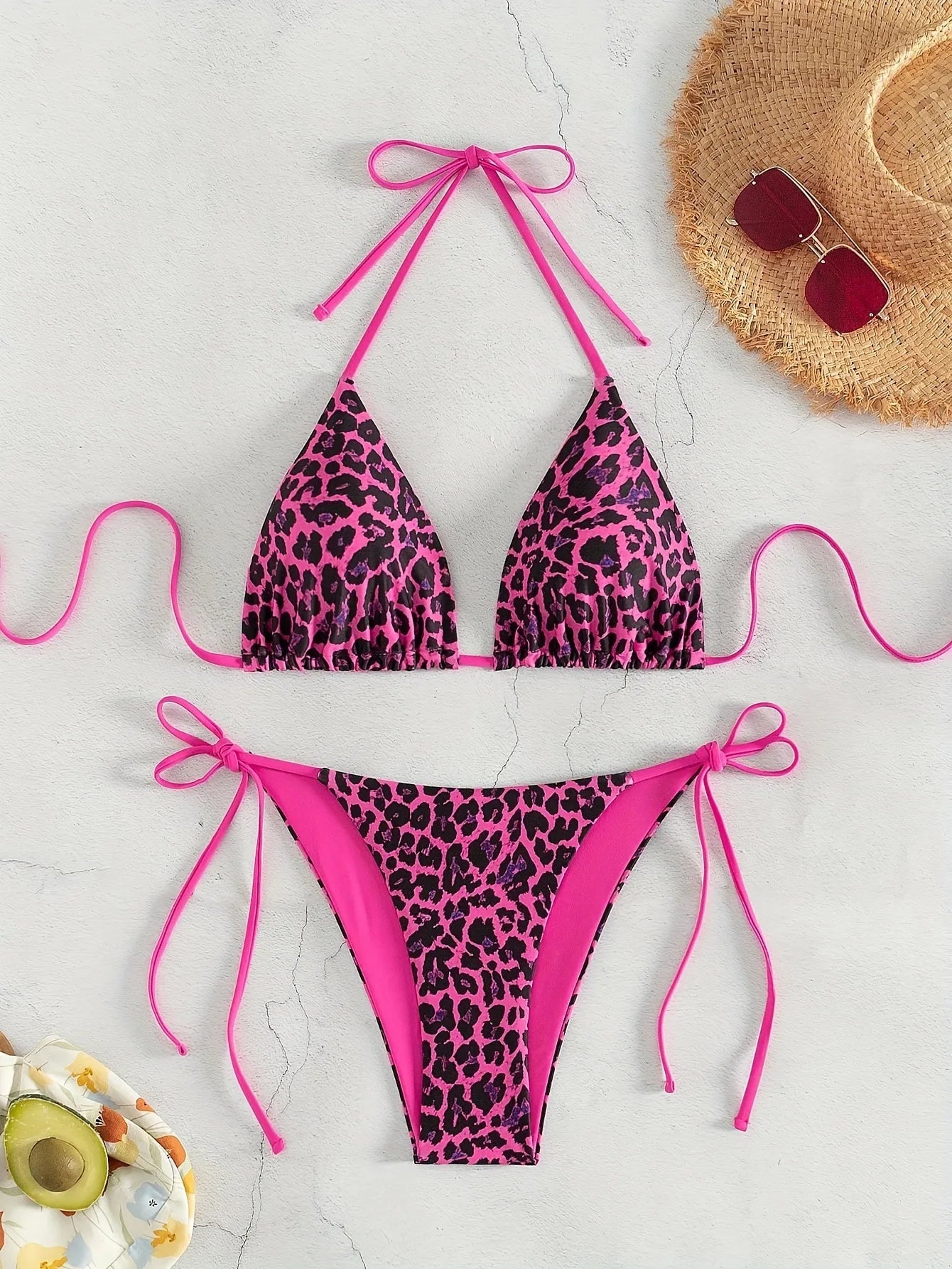 Voguable  Fashion Sexy Leopard Laced Up Bikini Women Split Swimsuit Beach Vacation Bikini All Season Backless Bikini 2 Piece Set voguable