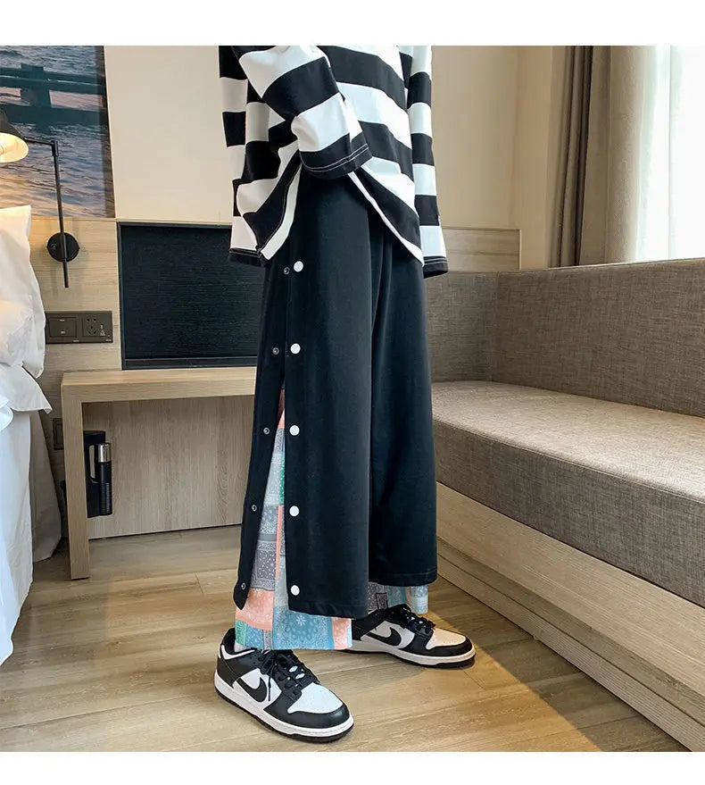 Harajuku Casual Wide Pants Men Streetwear Patchwork Sweatpants Spring Autumn Fashion Ankle-length Trousers For Men voguable
