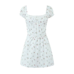 Women Sexy Elegant Pink Mini Dress Vintage Puff Sleeve Slim Low Waist Holiday Party Dresses Lacing Up Back Summer Robe voguable