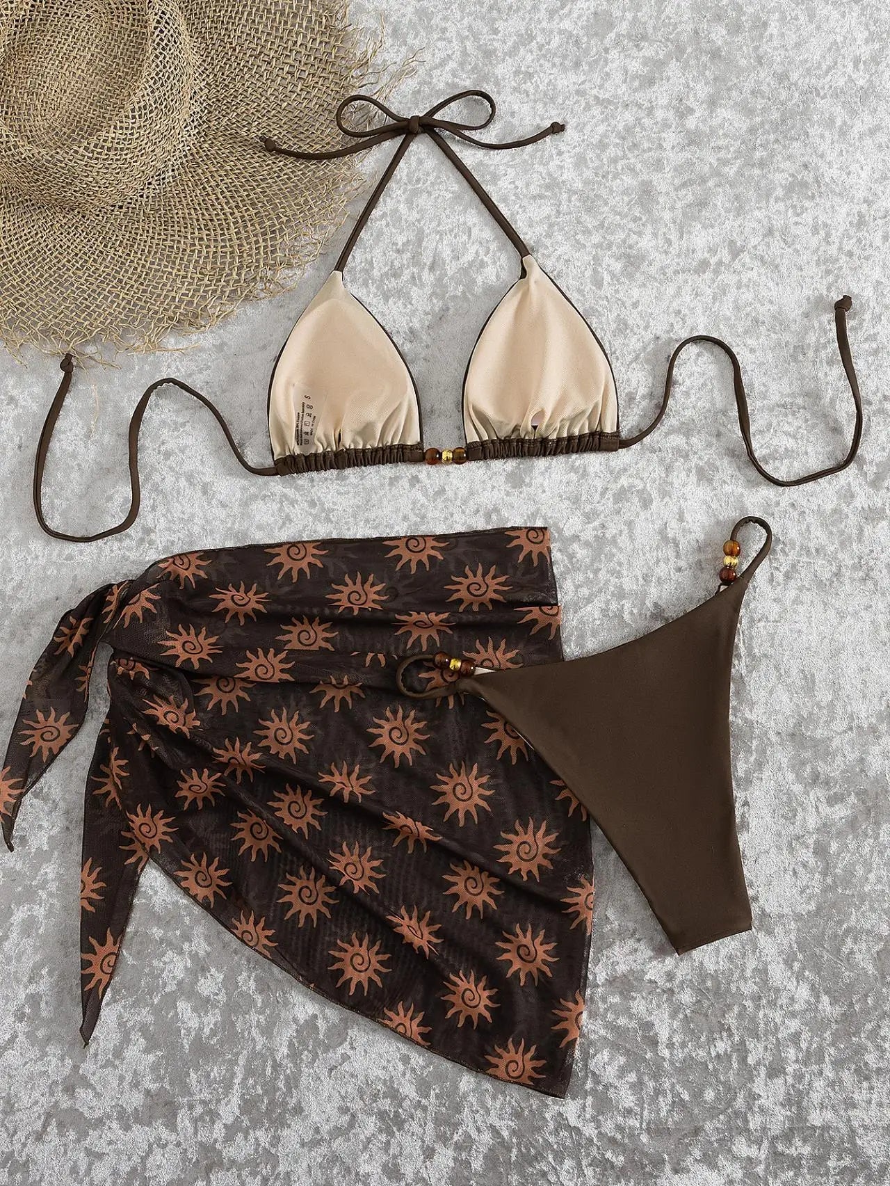 Voguable  Female Sexy Bikini Set Bathing Suit Women Triangle Lace-up Halter Bikini Push Up Bandage Cover Up Beachwear 3 Piece Swimsuit voguable