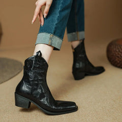 New Autumn Women Boots Square Toe Thick Heel Boots for Women Winter Genuine Leather Ankle Boots Chelsea Boots Cowboy Boots voguable