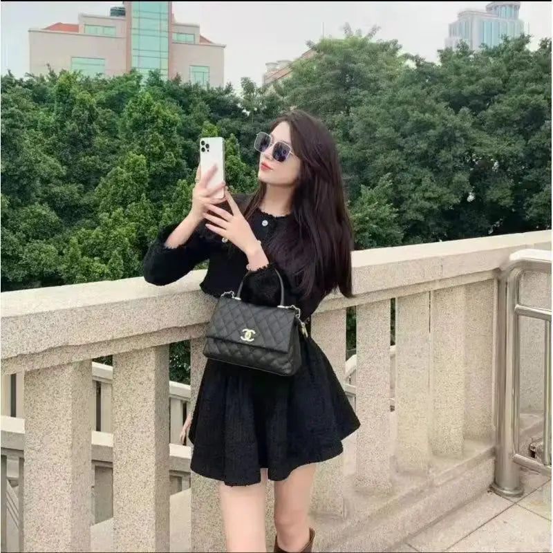 Autumn new product small fragrance style ladies two-piece tweed long-sleeved suit ladies short coat high-waisted skirt  skirts