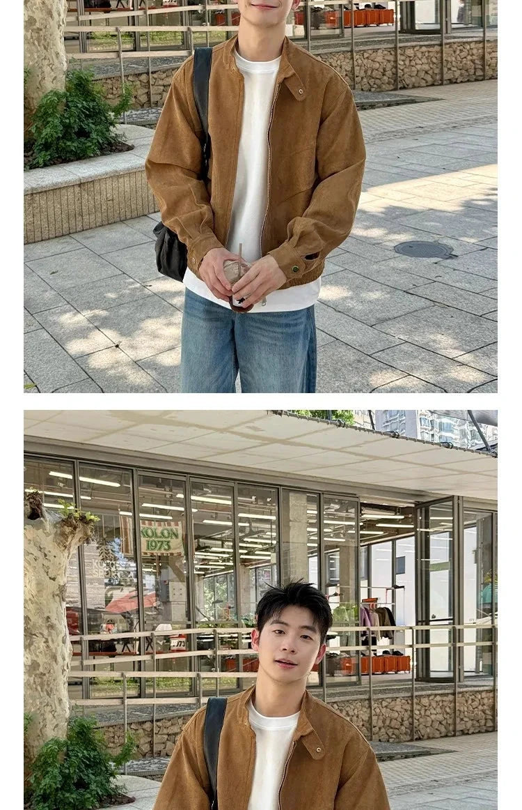 Khaki Cargos Stand Collar Jackets Men's Japanese Retro Streetwear Fashion Solid Color Zipper Long Sleeve Coats Autumn Clothing voguable