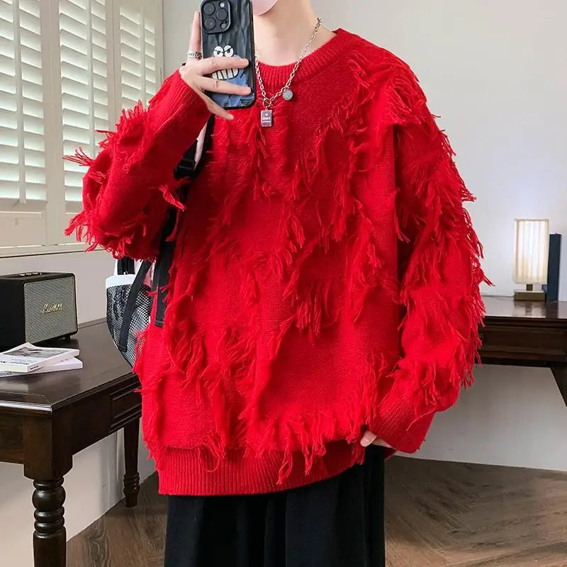 Voguable  Korean K-POP High Street Sweater Thorn Style Solid Color Knitted Pullover Fashion Autumn/winter Warm Men's Top Hip Hop Clothing voguable