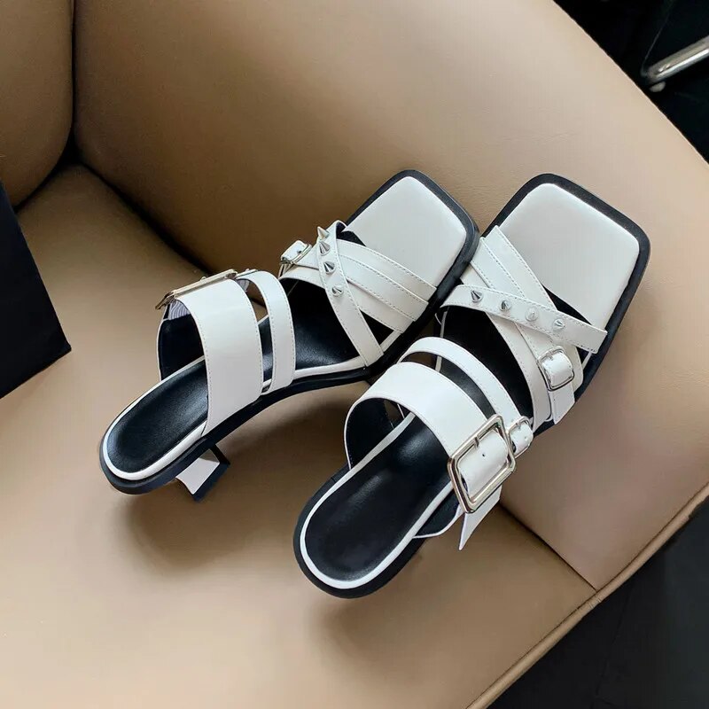 New Thin High Heels Women Slippers Elegant Concise Narrow Band Office Ladies Party Prom Split Leather Sandals Shoes Woman voguable