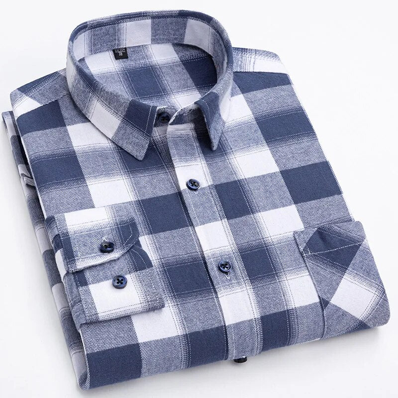 Pure Cotton Men's Plaid Shirt Long Sleeve Regular Fit Men Casual Oversized Shirt Leisure Autumn Male Blouse New Plus Size voguable