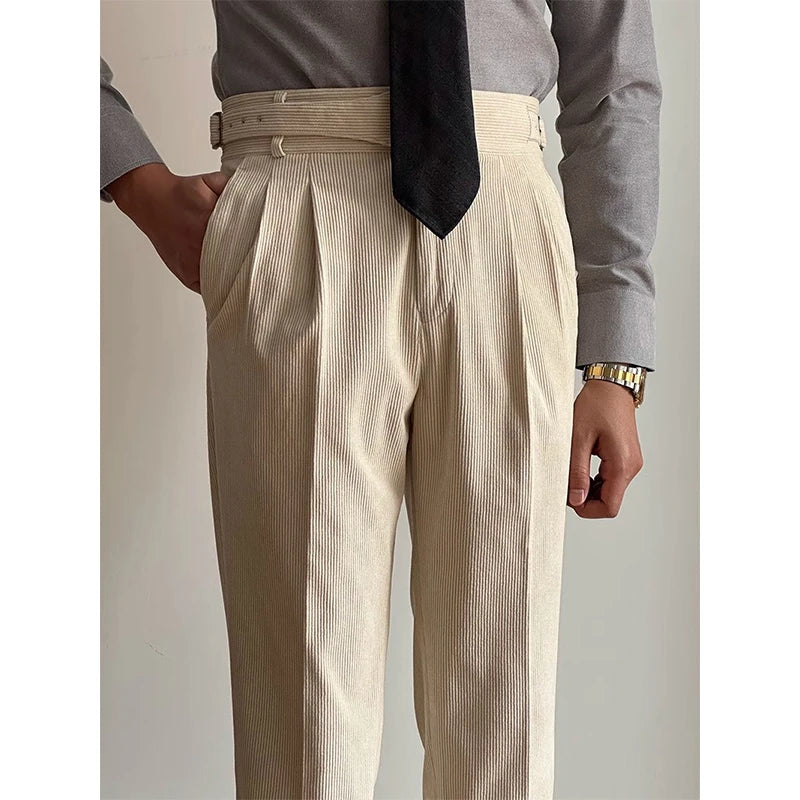 Voguable  High Waist Straight Leg Men's Retro Corduroy Casual Long Pants Warm Business Trousers Autumn Winter Fashion Youth Style voguable