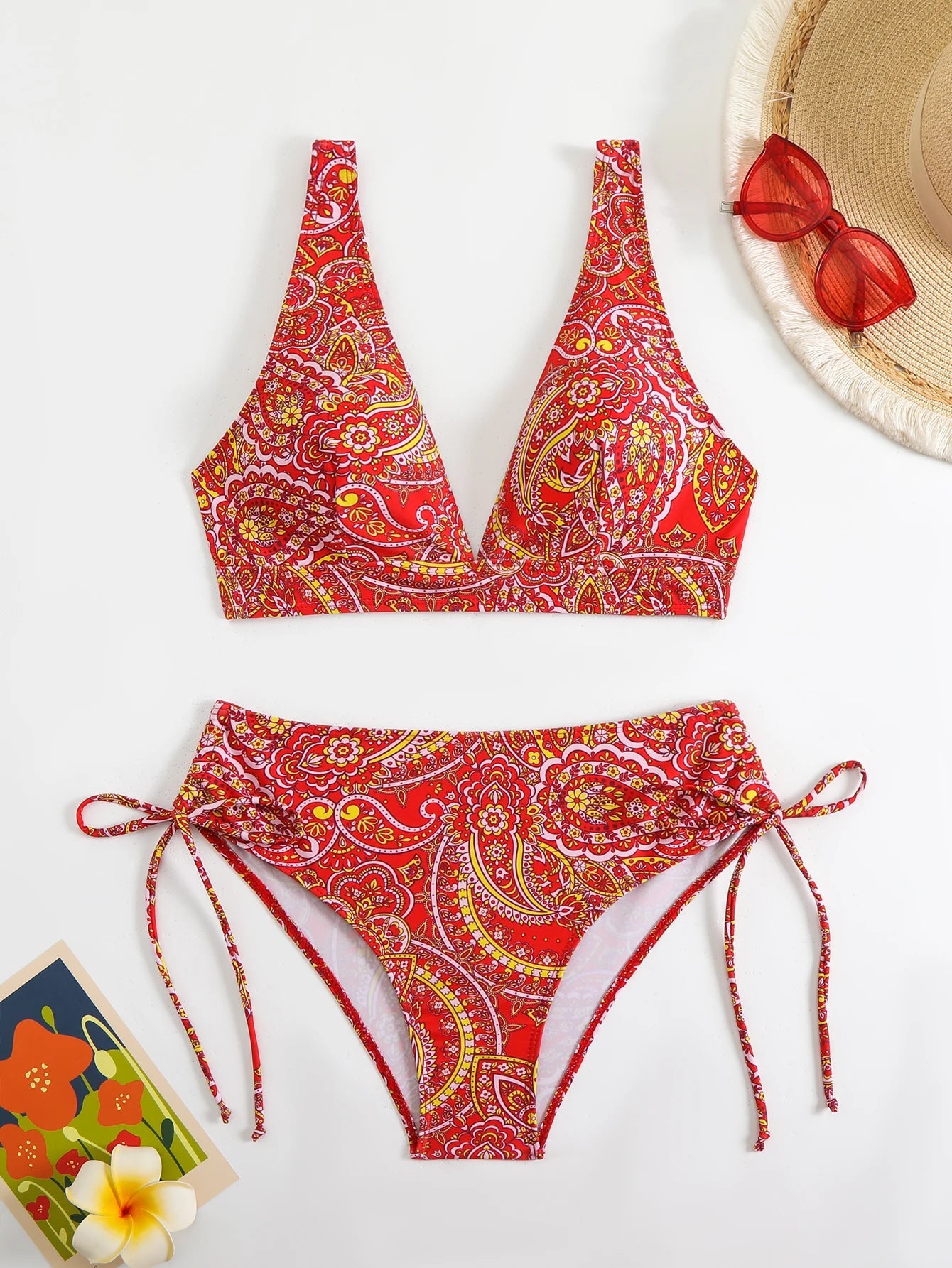 Voguable  Drawstring Bikinis Strappy Swimsuit Women Sexy Printed Swimwear Female Bathers Swimming Bathing Swimming Swim Suit voguable