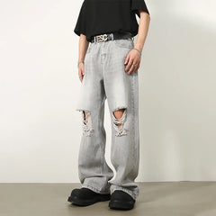 Voguable Ripped Jeans Men High Street Male Hip Hop Distressed Denim Wide Leg Pants Casual Trousers Vintage Streetwear Loose voguable