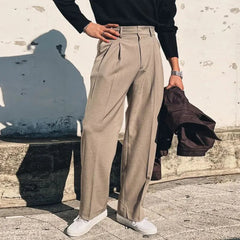 Mens Long Pants Pleated Streetwear Casual Suit Pants Autumn Versatile Breathable Solid Color Wide Leg Pants Men's clothing 2024 voguable