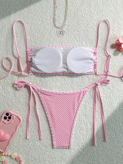 Voguable  New All Season Backless Bikini 2 Piece Set Sexy Shell Solid Laced Up Bikini Women Split Swimsuit Beach Vacation Bikini voguable