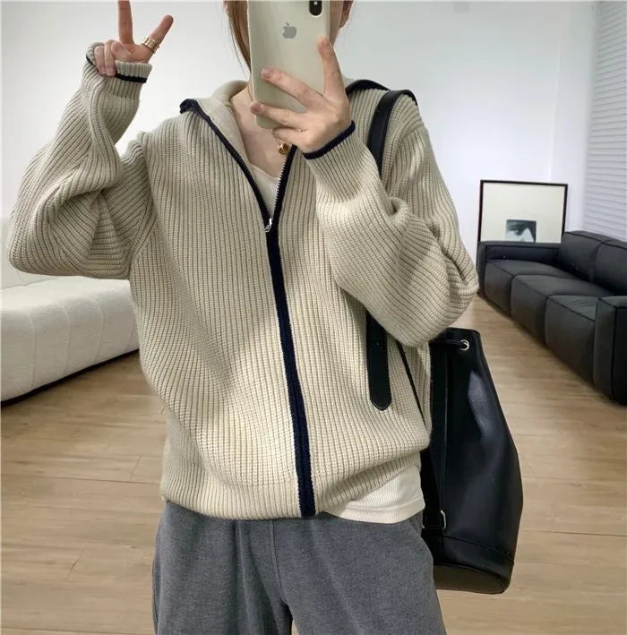 Voguable  New Autumn And Winter Cashmere Zipper Cardigan Women's Loose Cashmere Sweater Cardigan Female Coat voguable