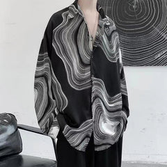Voguable  Autumn Winter New Fashion Temperament Casual Simple Blouse Man Design Print Geometric Y2K Loose Top Shirt Men Streetwear Clothes voguable