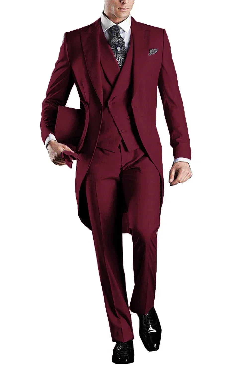 Voguable  Elegant Men's 3-Piece Tail Coat Blazer Vest Pant Tuxedo Set Regular Fit Peak Lapel Formal Male Suit for Prom Wedding Business voguable