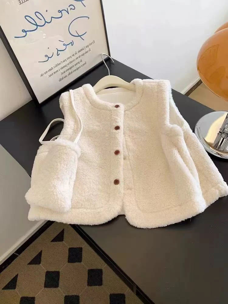 Faux Lamb Fur Vest Women Fashion Patchwork Loose Casual Camis Autumn Korean Single Breasted Sleeveless Plush Cardigan Ladies voguable