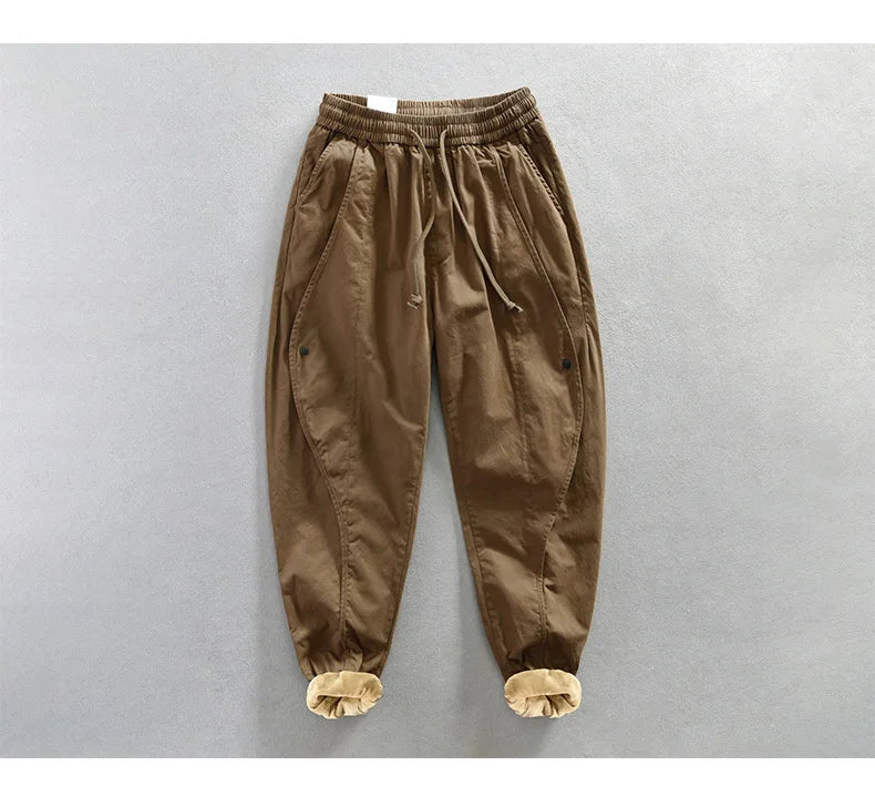 Voguable Winter New 100% Cotton Cargo Velvet Men's Winter Pants Comfortable Thickened Soft Keep Warm Retro Street Trousers voguable