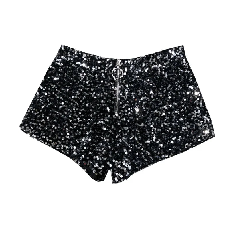 Voguable  Whole Body The New Sparkling Sequins Shorts Women Short Zipper Nightclub Woman Slim Fit for Silver and Black   Sexy Shorts voguable