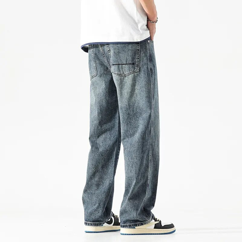 Wide Leg Jeans Men Baggy Pants Summer Straight Cut Loose Retro Blue Denim Pants Streetwear Fashion Pockets Vintage Man Clothes voguable