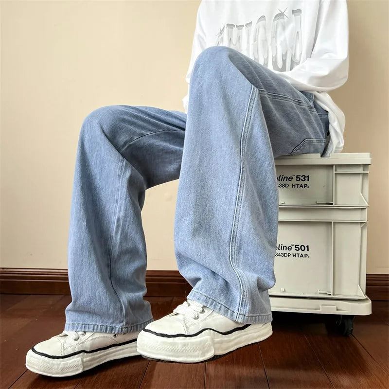 Blue Jeans Men Ankle length Jeans Male Straight Denim Pants Men New Streetwear Baggy Jeans Ins Washed Denim Pants Black Clothes gotmes-shop