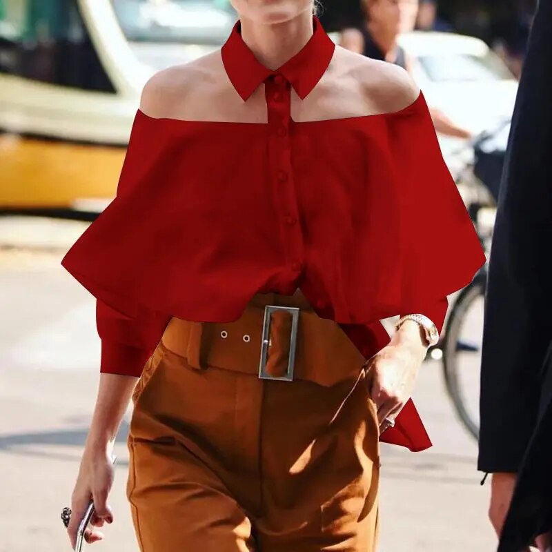 Celmia Women Off Shoulder White Tops Tunics Sexy Halter Shirt Autumn Fashion Blouse 3/4 Sleeve Casual Solid Elegant Blusas voguable