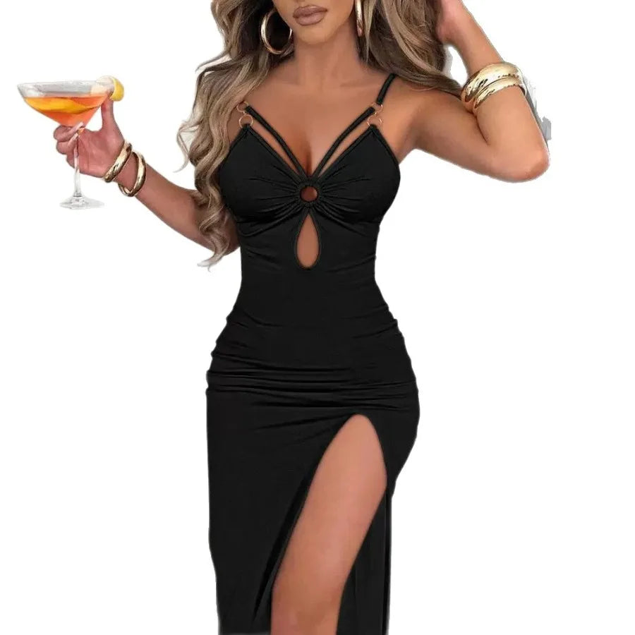 Voguable  European and American suspenders hollowed out tight split sexy dress hip skirt voguable