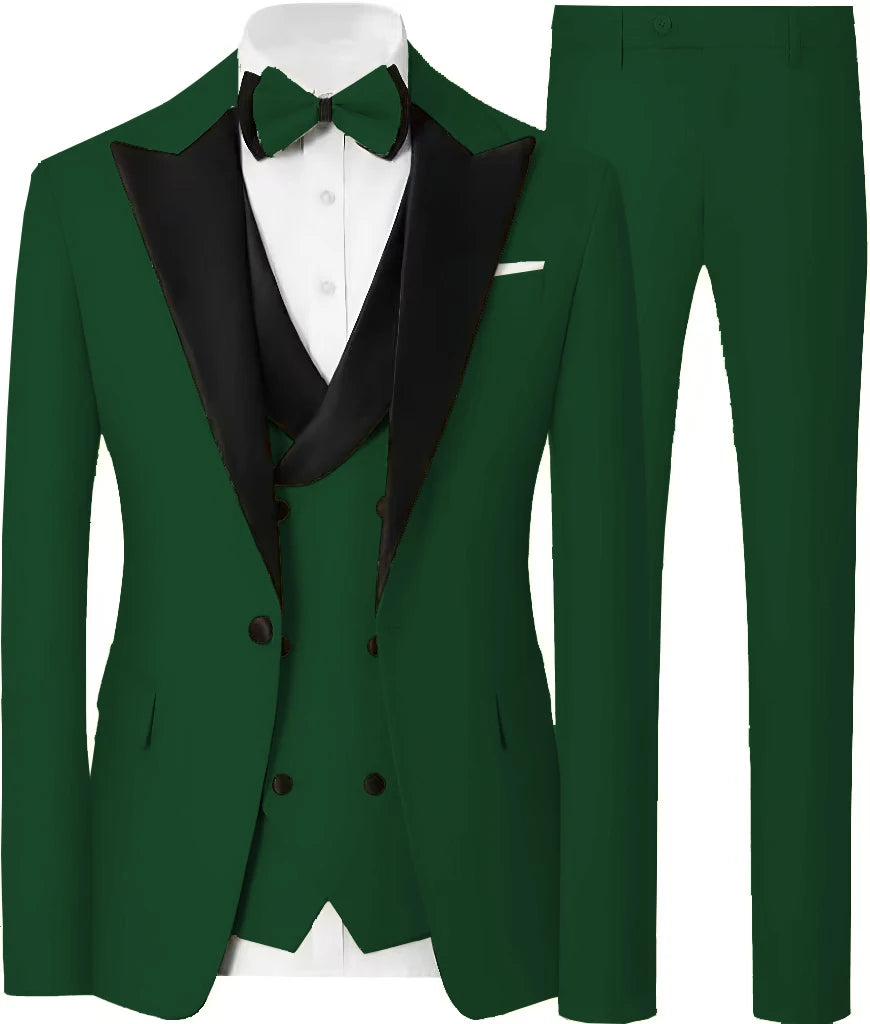 Voguable  Customized Formal Suits for Men, 3 Pieces Blazer Vest and Pants Set, One Button Wedding Dresses, Business Tuxedo Suits voguable