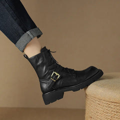 Platform Boots Cross-Tied Women Ankle Boots Side Zipper Leisure Motorcycle Boots Autumn Winter Round Toe Casual Outdoor New voguable
