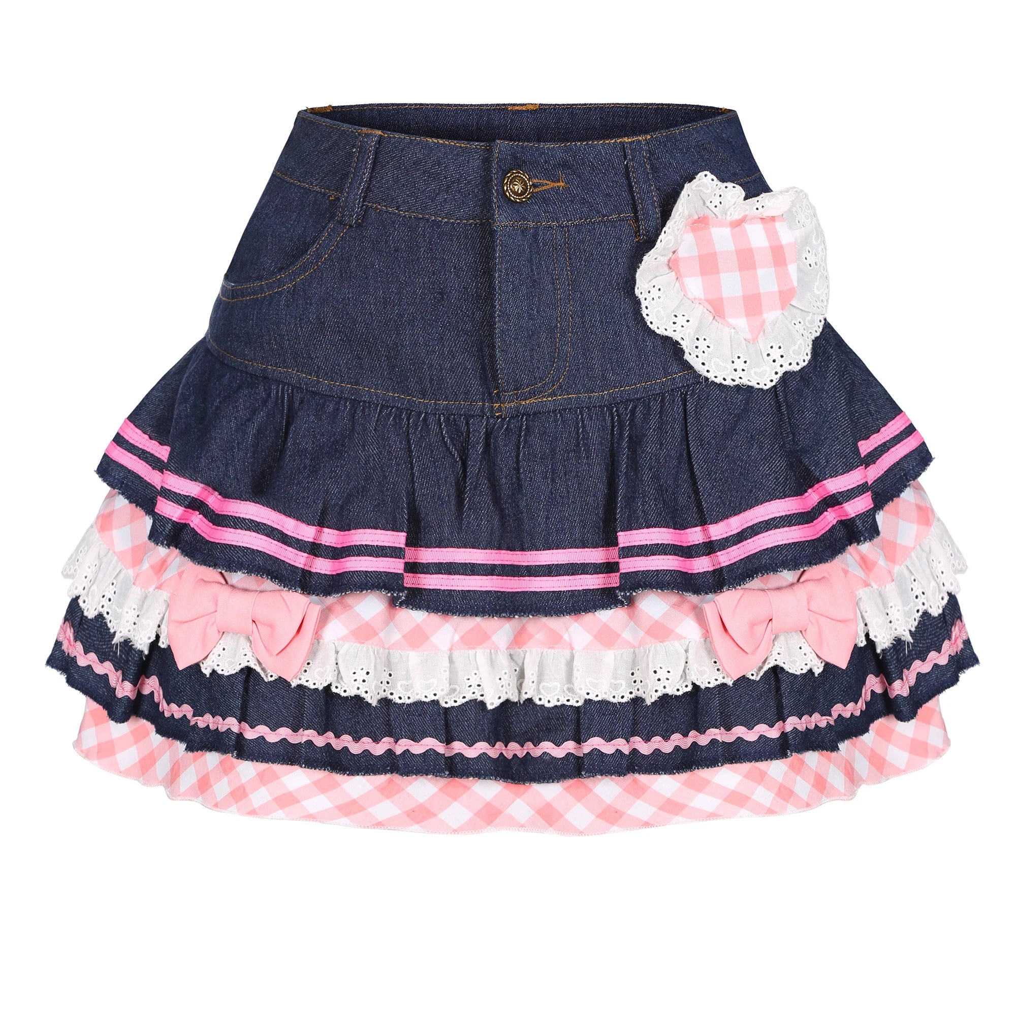 Y2k Kawaii Denim Skirt Mini Party Sweet Ball Gown Aesthetic High Waist Skirts 4 Layer Ruffle Cake Skirts E Girls Summer Skater voguable