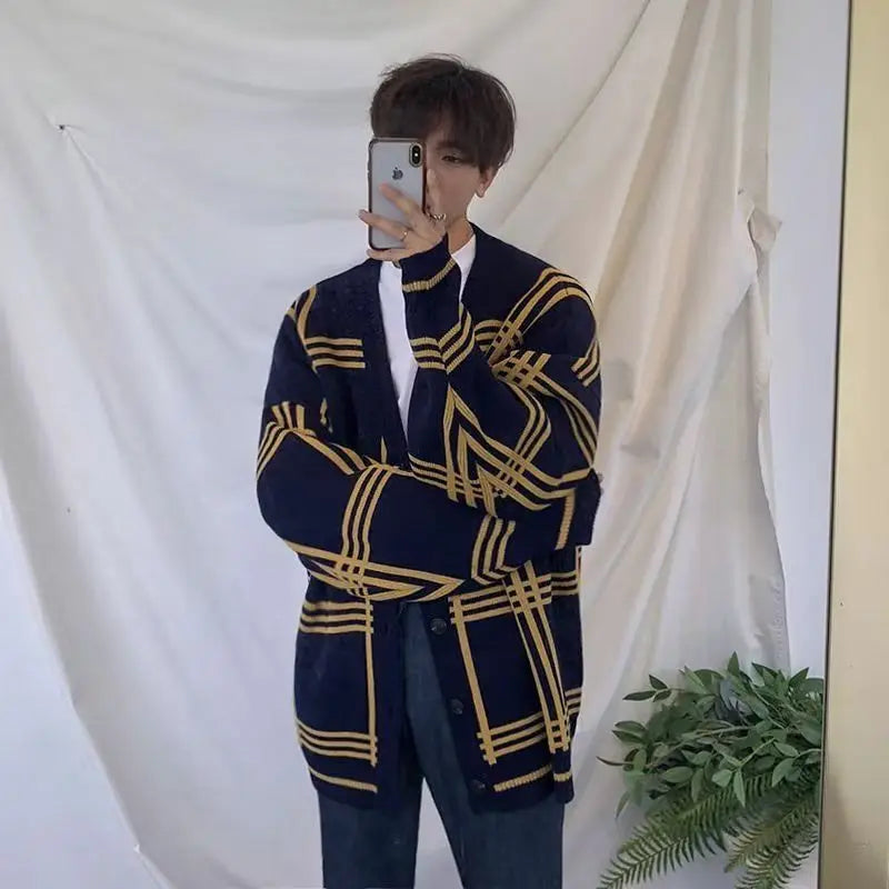 Men's Clothing Cardigan Plaid Knit Sweater Male V Neck Long No Hoodie Wool Casual Sale Best Selling Products 2024 Classic Street voguable