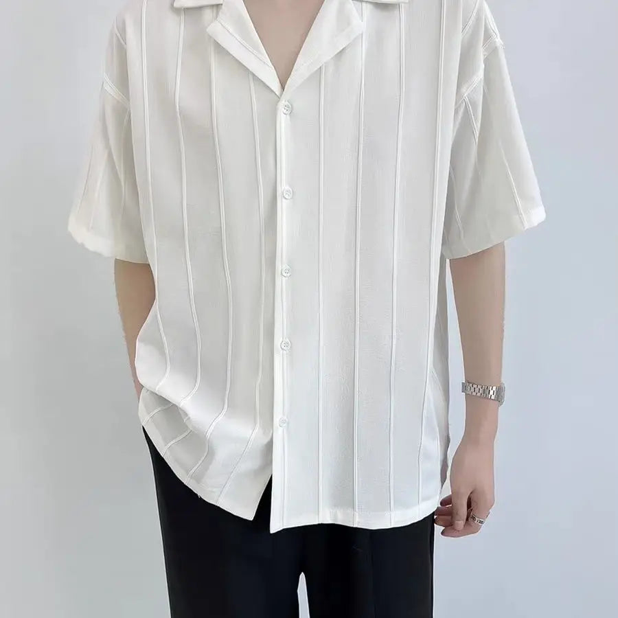 Voguable Striped Shirts and Blouses for Men Short Sleeve Man Tops Cotton Regular Original Xxl High Quality Asia with Collar S I Clothing voguable