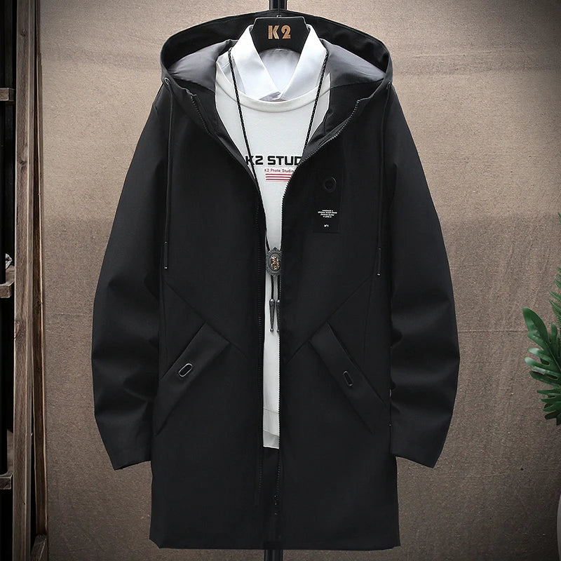 Mens Casual Long Jackets And Coats Hooded Streetwear Hip Hop Windbreaker Outwear gotmes-shop