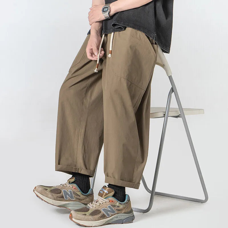 Summer Cotton Casual Pants Men Oversized Wide Leg Pants Men Japanese Streetwear Hip-hop Loose Straight Pants Men Thin Trousers voguable