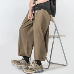 Summer Cotton Casual Pants Men Oversized Wide Leg Pants Men Japanese Streetwear Hip-hop Loose Straight Pants Men Thin Trousers voguable