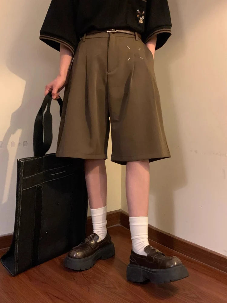 Summer Japanese Retro Simple Solid Color Casual Trousers Men Women Loose Wide-leg Shorts Fashionable and Trendy Five-point Pants voguable