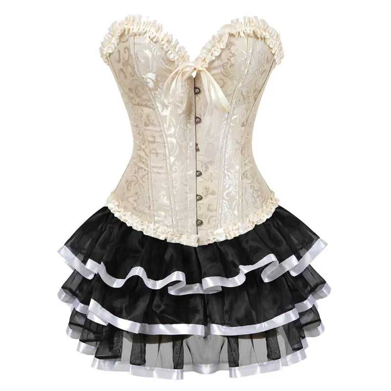 Voguable sexy corsets for women plus size costume overbust burlesque corset and skirt set tutu corselet victorian fashion gowns voguable