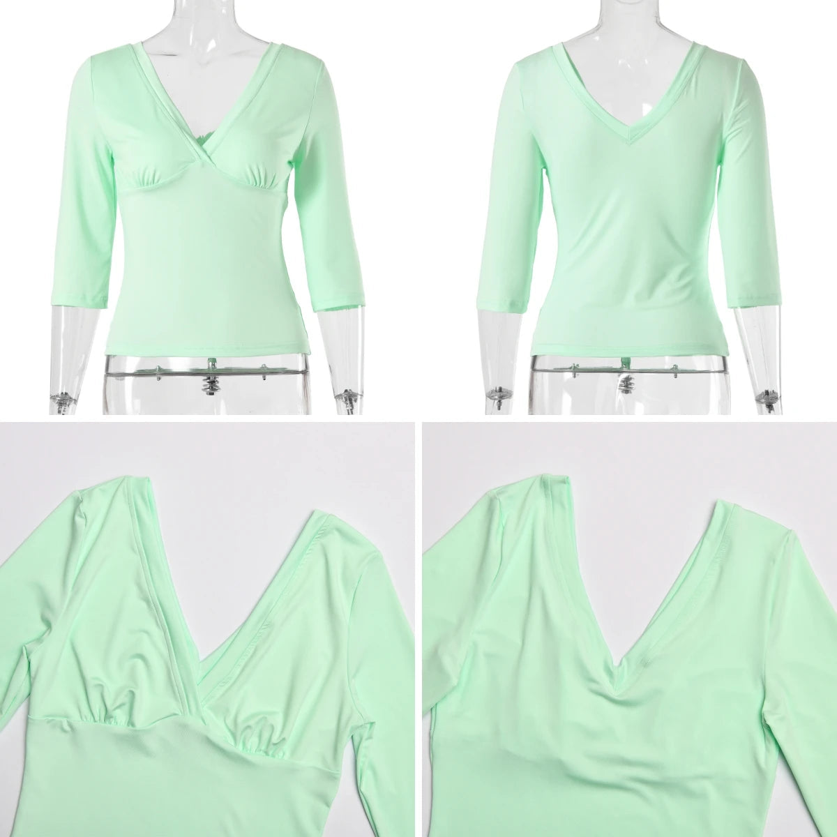 Voguable  Women Sexy Deep V Mid Sleeve Top Minimalist Solid Color Sexy Y2K Slim Casual Tee Spring Summer Outfit Streetwear voguable