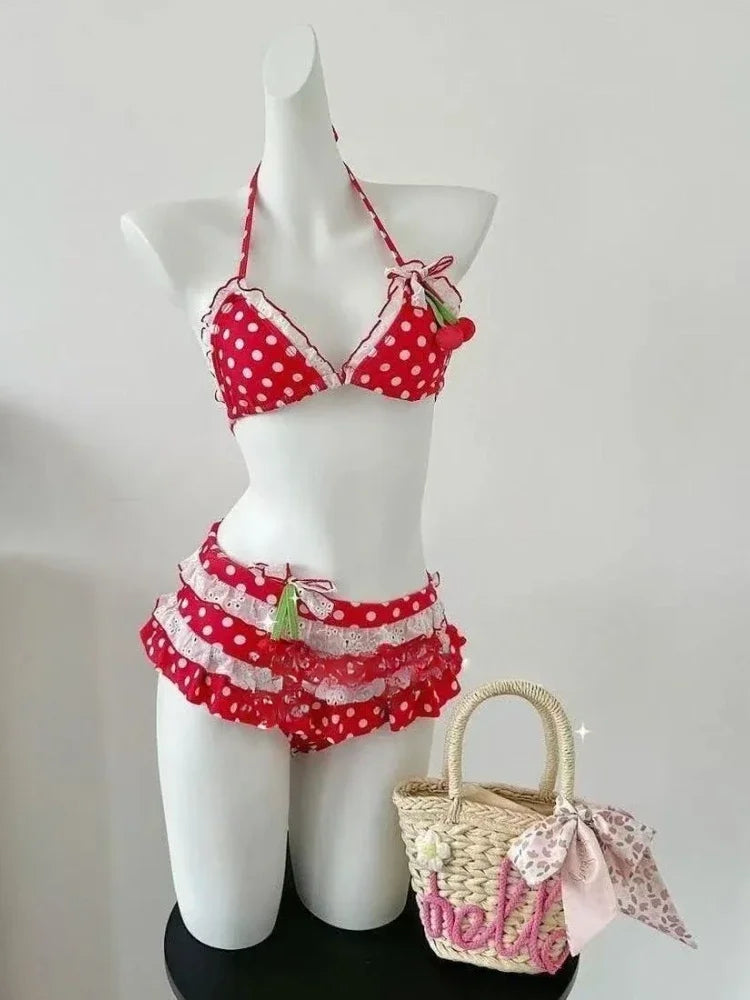 Voguable  Sexy Stylish Lace Up Cut Out 3 Piece Bikini Set Women High Stretch Quick Dry Trendy Beach Outfit Summer Vacation Swimwear New voguable